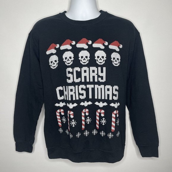 Cakeworthy Other - Cakeworthy Scary Christmas Santa Skulls Bats Black Crew Neck Sweatshirt